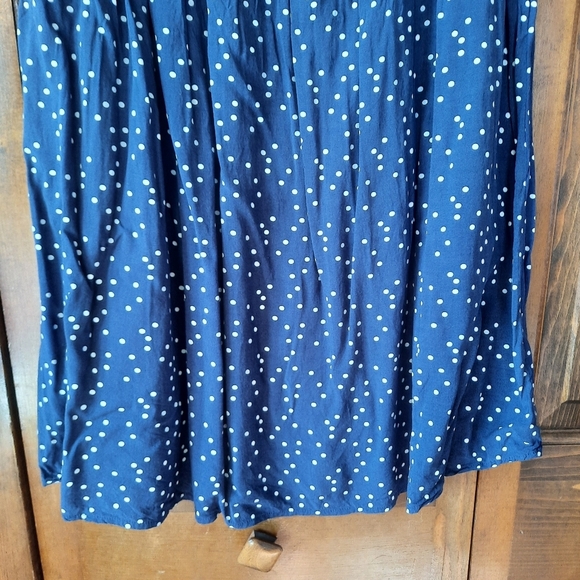 Forever 21 Navy Blue White Polka Dot Print A-line Flowy Midi Skirt Size Large - Picture 3 of 9